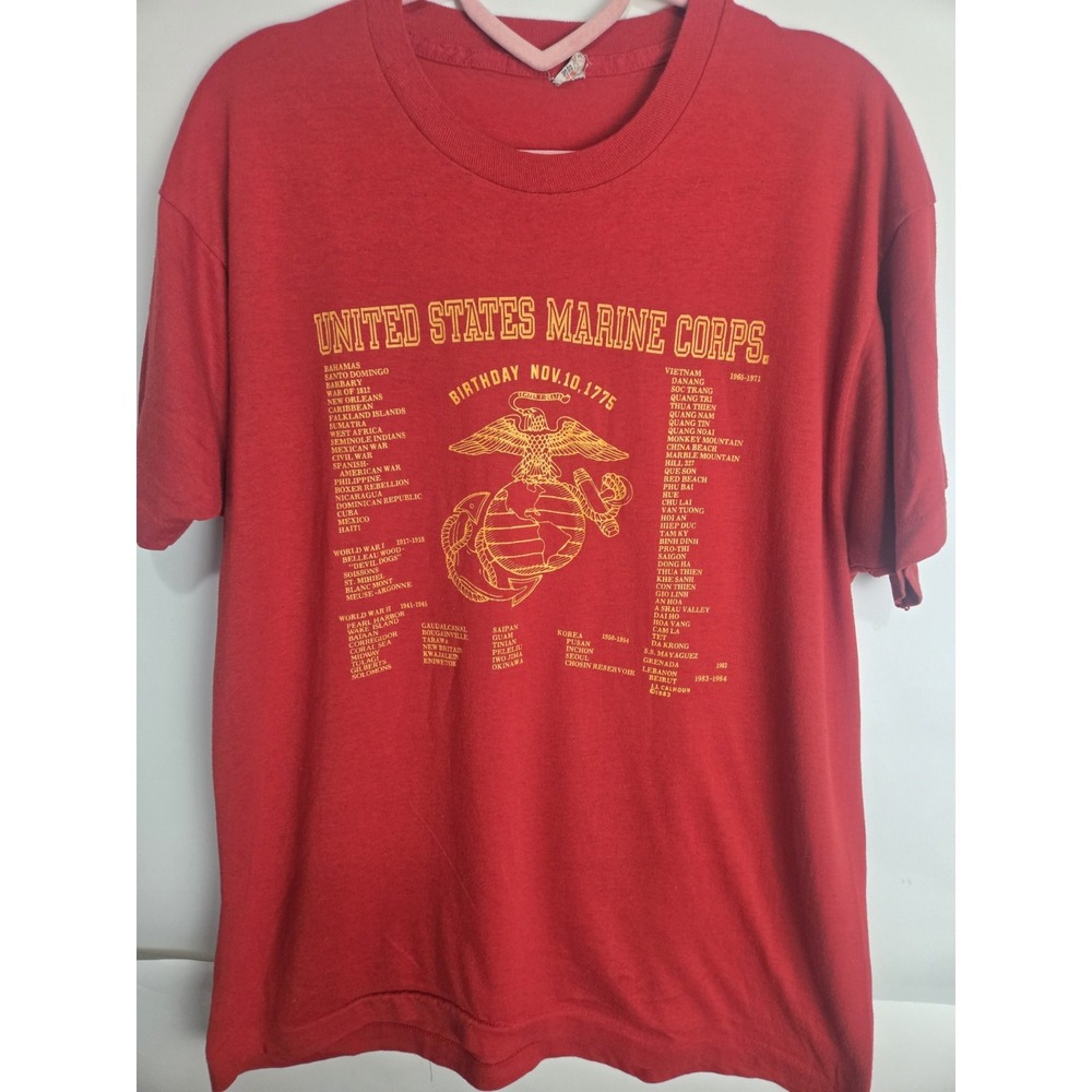 Vintage 80s United States Marine Corp Usmc T-shirt Single Stitch Birthday Xl Red